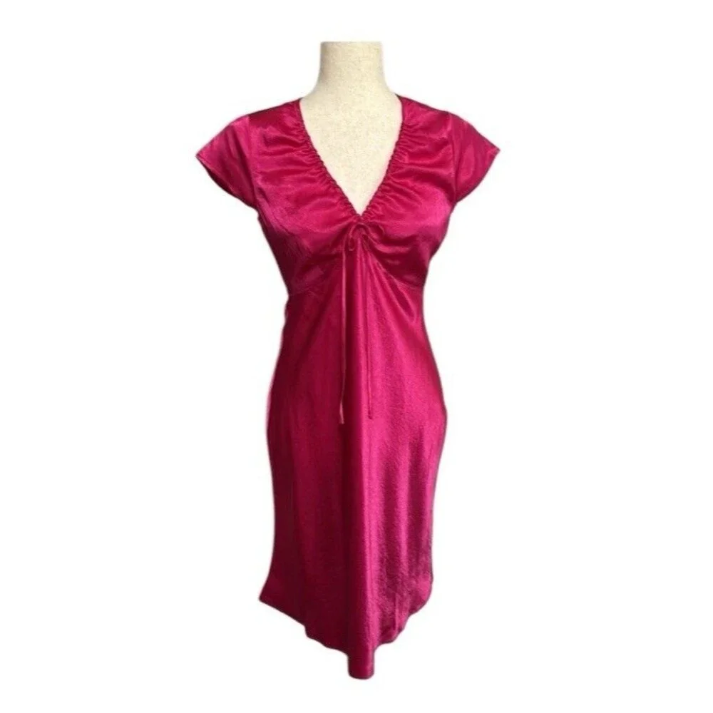 J Crew Womens Short Sleeve Slip Dress Textured Satin Radiant Fuchsia NWT Size 12